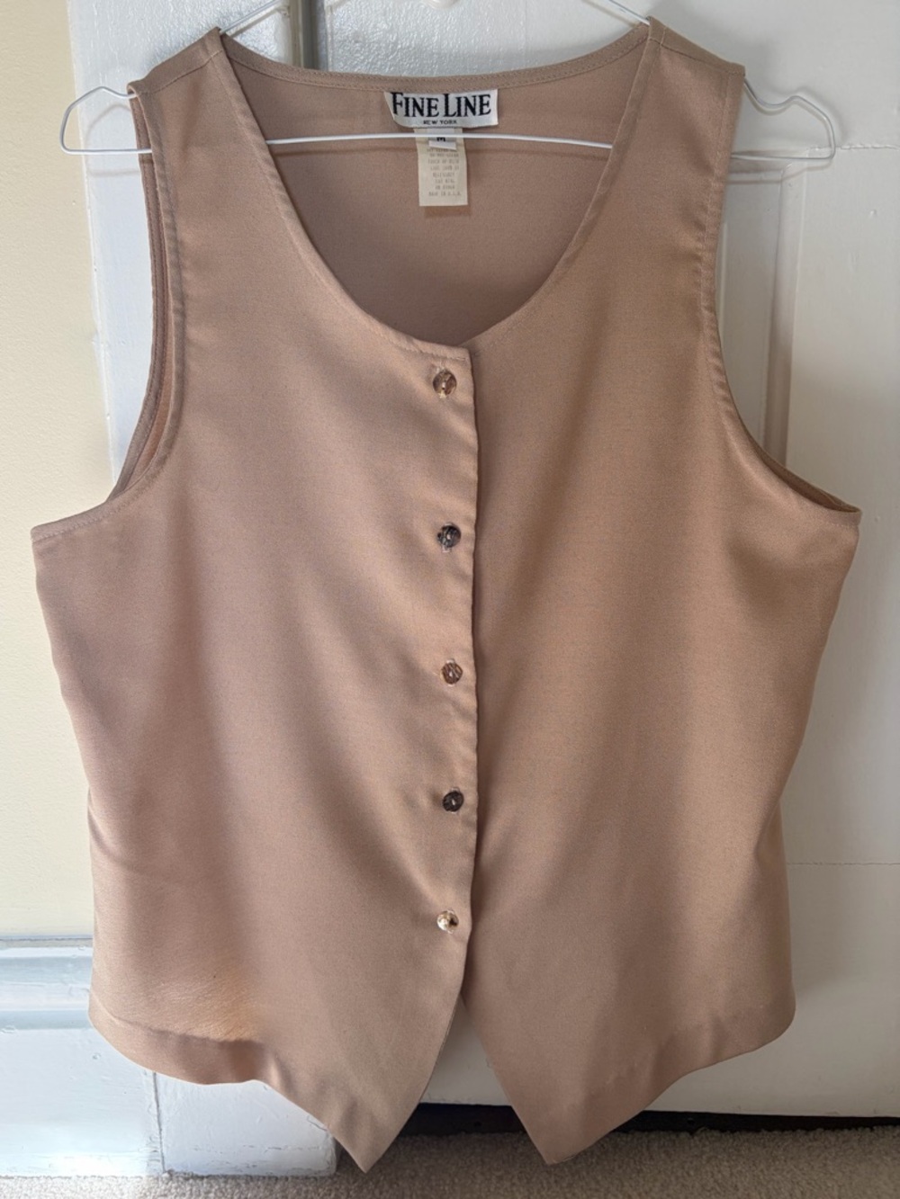 Women's Sleeveless Button Front Vest in Taupe - Wool Polyester Blend